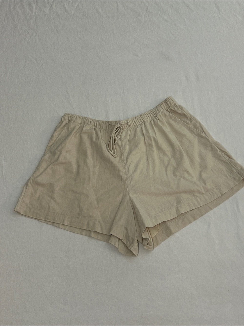 Abercrombie & Fitch Light Beige Drawstring Linen-Blend Shorts